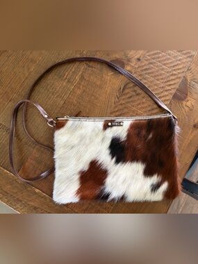 Brown & White Cowhide Crossbody Bag